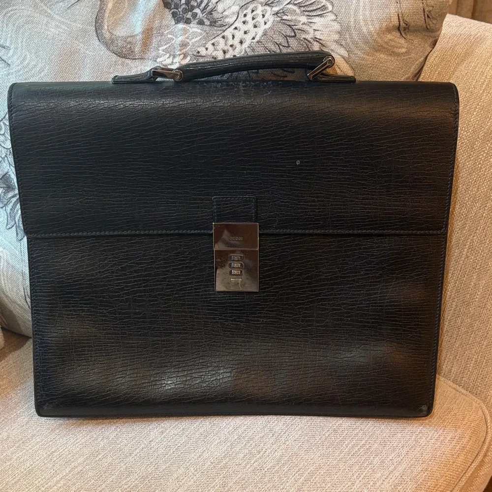 Gucci Black Leather Men's Briefcase with Combination Lock